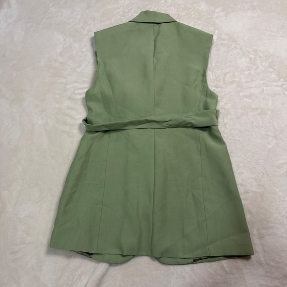 NWT Zara Womens Sage Green Belted Sleeveless Blazer Vest Small - Picture 12 of 12